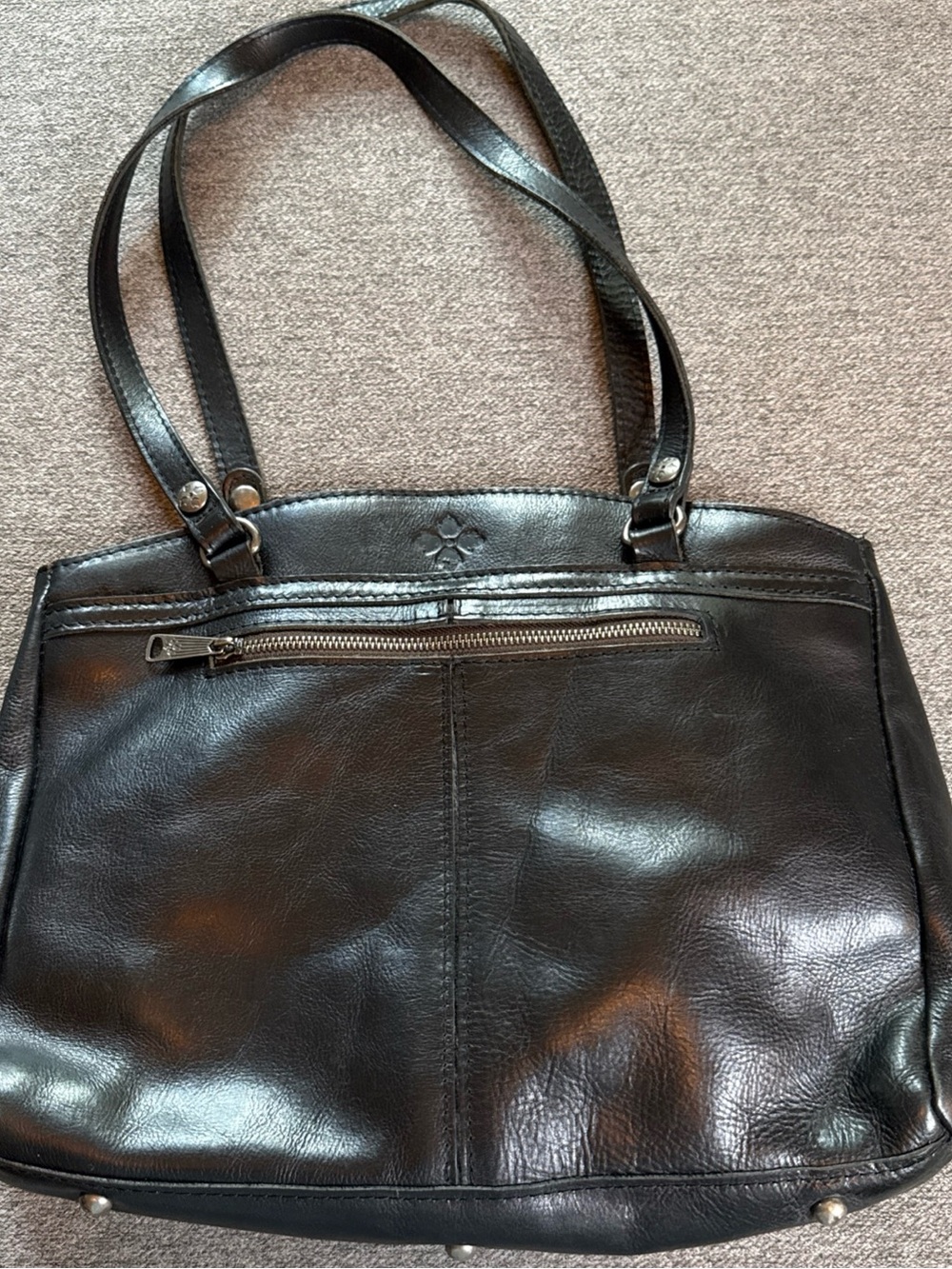 Patricia Nash Poppy Smooth Leather Shoulder Bag Zip Top Black Everyday